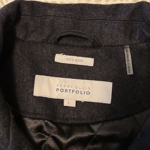 Perry Ellis wool coat with leather accents